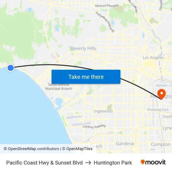 Pacific Coast Hwy & Sunset Blvd to Huntington Park map