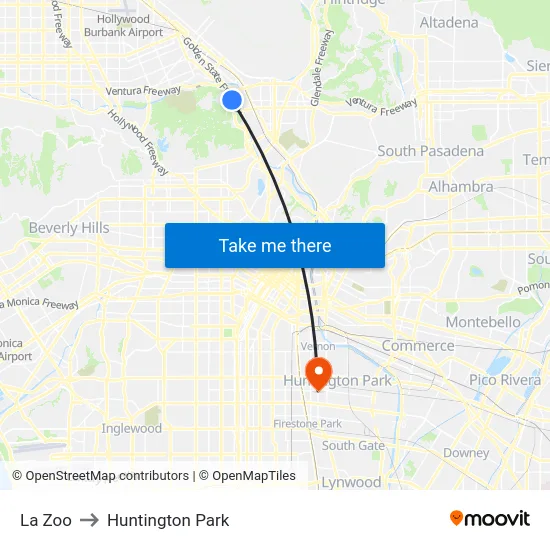 La Zoo to Huntington Park map