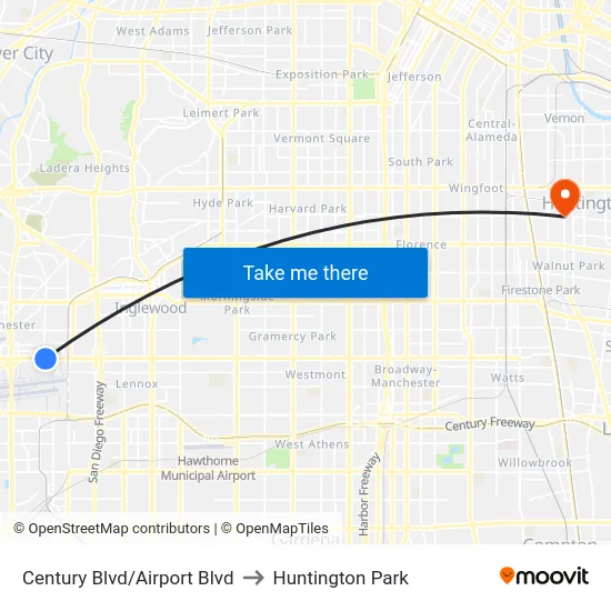 Century Blvd/Airport Blvd to Huntington Park map