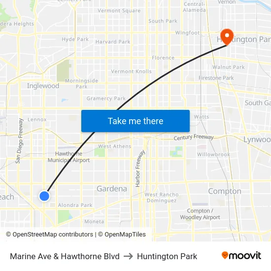 Marine Ave & Hawthorne Blvd to Huntington Park map