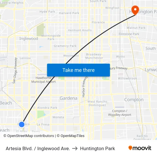Artesia Blvd. / Inglewood Ave. to Huntington Park map