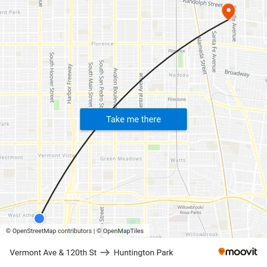 Vermont Ave & 120th St to Huntington Park map