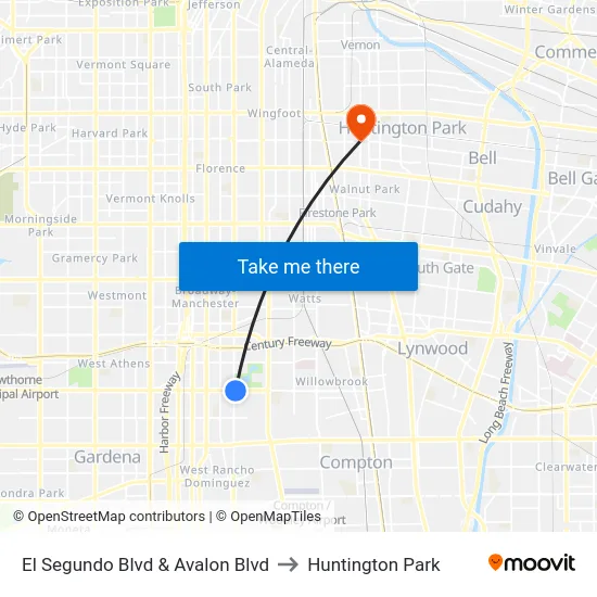 El Segundo Blvd & Avalon Blvd to Huntington Park map