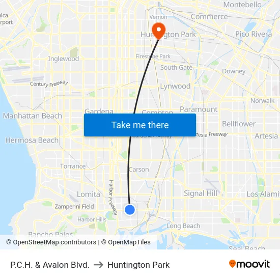 P.C.H. & Avalon Blvd. to Huntington Park map