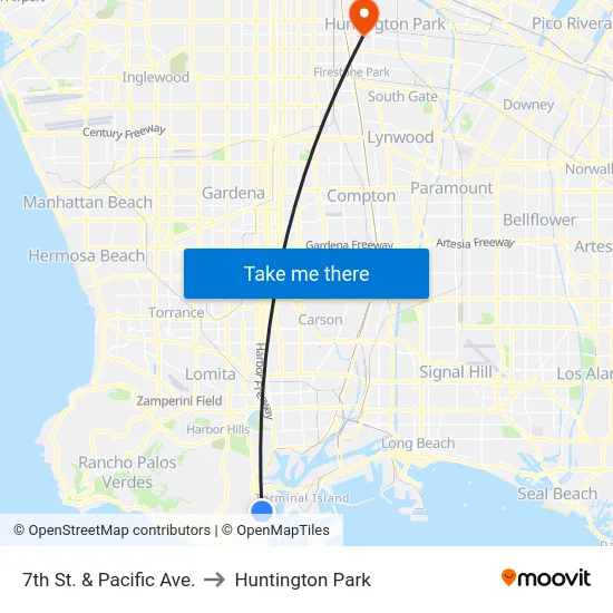 7th St. & Pacific Ave. to Huntington Park map
