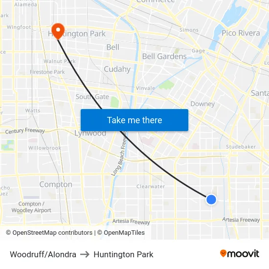 Woodruff/Alondra to Huntington Park map