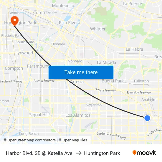Harbor Blvd. SB @ Katella Ave. to Huntington Park map