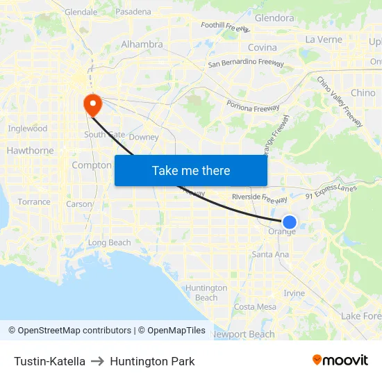 Tustin-Katella to Huntington Park map