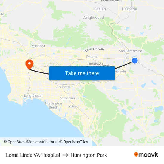 Loma Linda VA Hospital to Huntington Park map