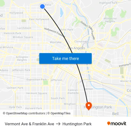 Vermont Ave & Franklin Ave to Huntington Park map