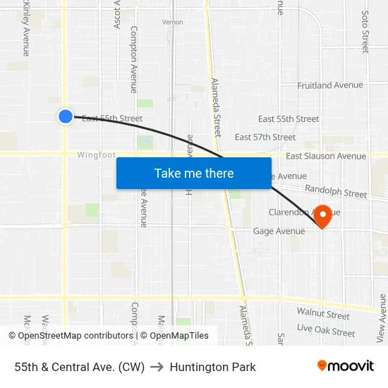 55th & Central Ave. (CW) to Huntington Park map