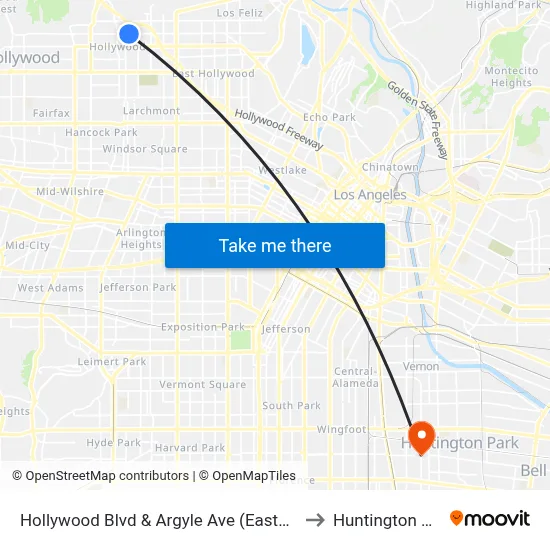 Hollywood Blvd & Argyle Ave (Eastbound) to Huntington Park map