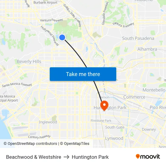 Beachwood & Westshire to Huntington Park map