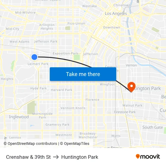 Crenshaw & 39th St to Huntington Park map