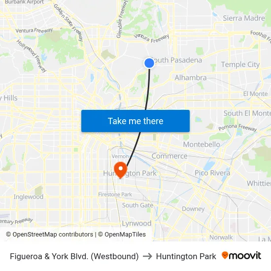 Figueroa & York Blvd. (Westbound) to Huntington Park map
