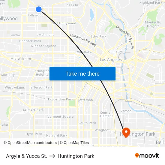 Argyle & Yucca St. to Huntington Park map