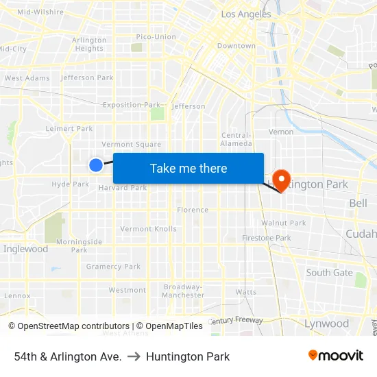 54th & Arlington Ave. to Huntington Park map