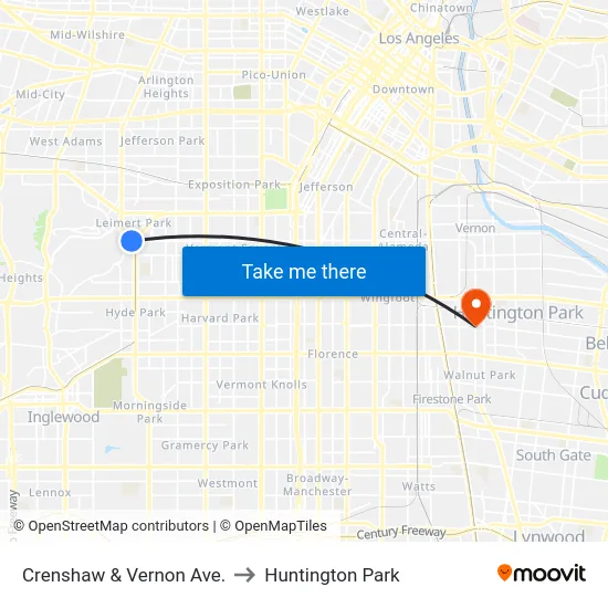 Crenshaw & Vernon Ave. to Huntington Park map