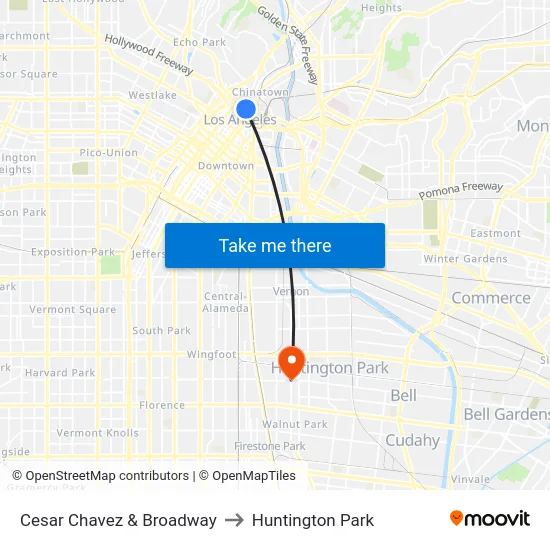Cesar Chavez & Broadway to Huntington Park map