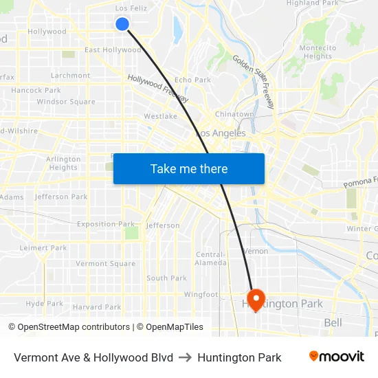 Vermont Ave & Hollywood Blvd to Huntington Park map