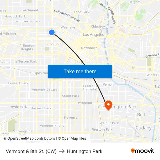 Vermont & 8th St. (CW) to Huntington Park map