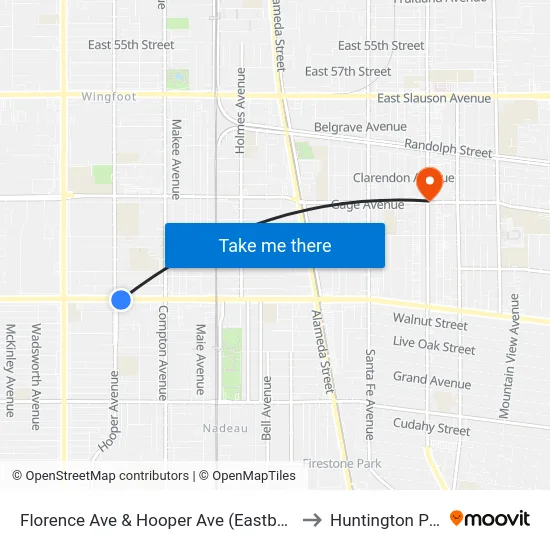 Florence Ave & Hooper Ave (Eastbound) to Huntington Park map