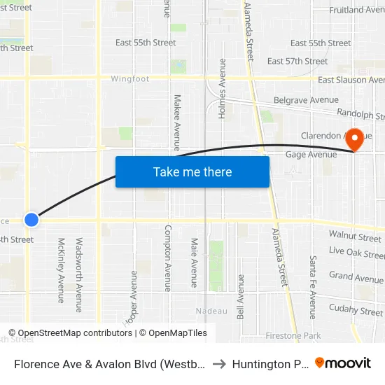 Florence Ave & Avalon Blvd (Westbound) to Huntington Park map