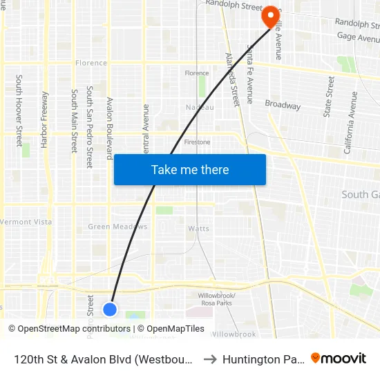 120th St & Avalon Blvd (Westbound) to Huntington Park map