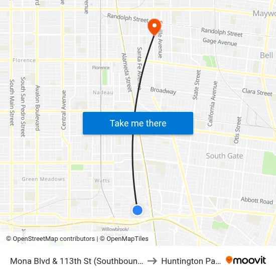 Mona Blvd & 113th St (Southbound) to Huntington Park map