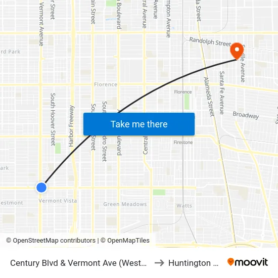 Century Blvd & Vermont Ave (Westbound) to Huntington Park map