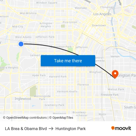 LA Brea & Obama Blvd to Huntington Park map