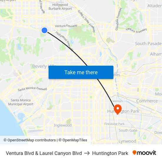 Ventura Blvd & Laurel Canyon Blvd to Huntington Park map