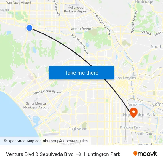 Ventura Blvd & Sepulveda Blvd to Huntington Park map