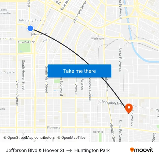 Jefferson Blvd & Hoover St to Huntington Park map
