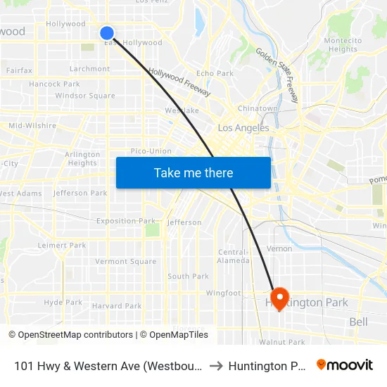 101 Hwy & Western Ave (Westbound) to Huntington Park map