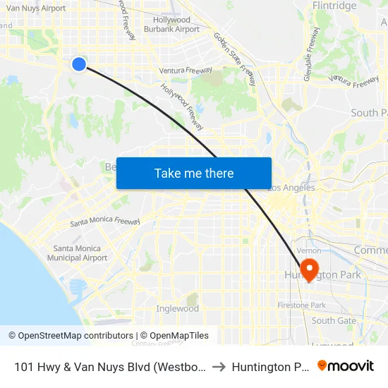 101 Hwy & Van Nuys Blvd (Westbound) to Huntington Park map