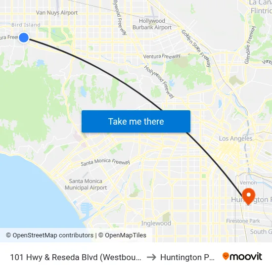 101 Hwy & Reseda Blvd (Westbound) to Huntington Park map