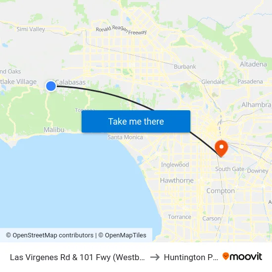 Las Virgenes Rd & 101 Fwy (Westbound) to Huntington Park map
