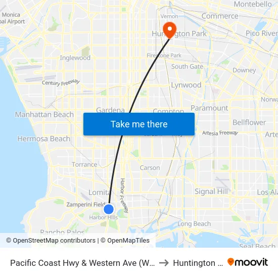 Pacific Coast Hwy & Western Ave (Westbound) to Huntington Park map