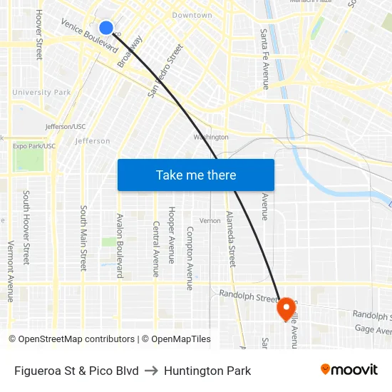 Figueroa St & Pico Blvd to Huntington Park map