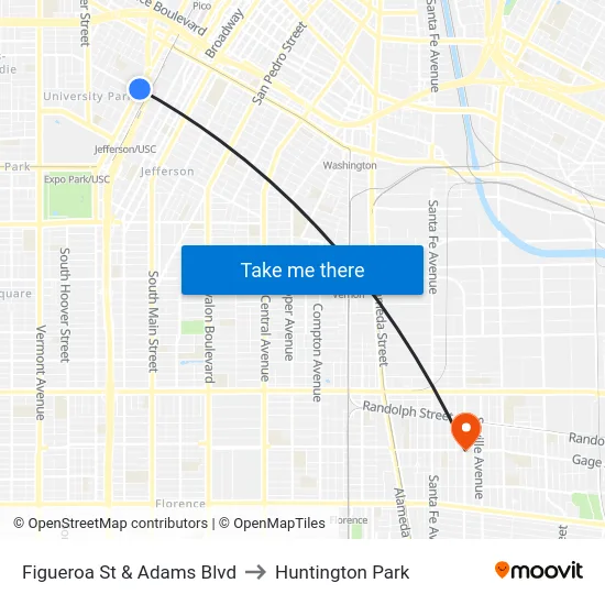 Figueroa St & Adams Blvd to Huntington Park map