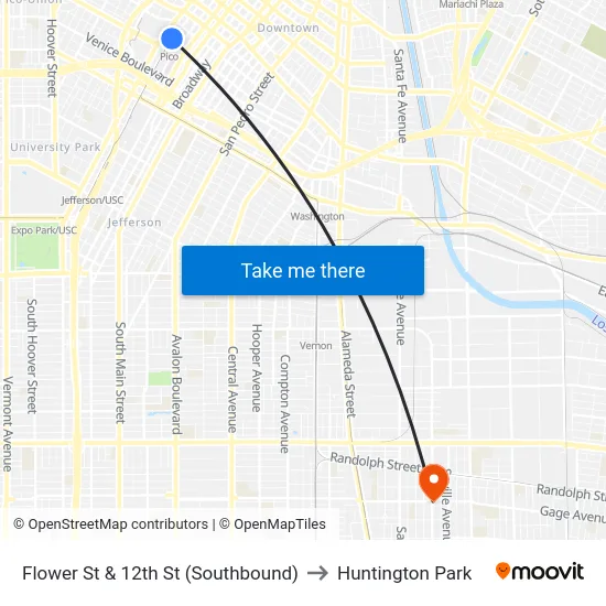 Flower St & 12th St (Southbound) to Huntington Park map