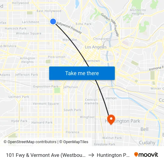 101 Fwy & Vermont Ave (Westbound) to Huntington Park map