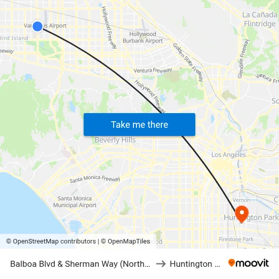 Balboa Blvd & Sherman Way (Northbound) to Huntington Park map