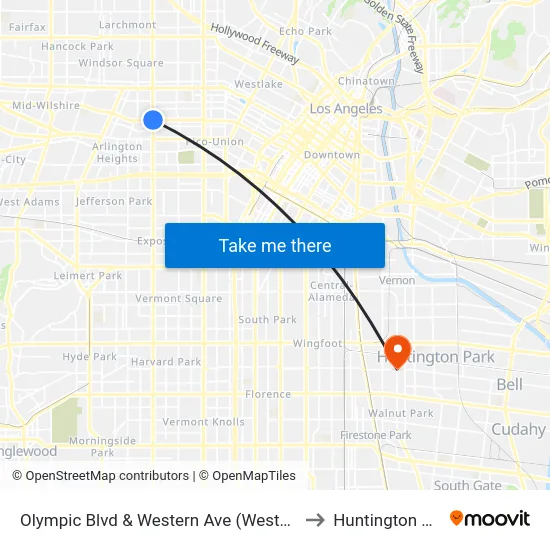 Olympic Blvd & Western Ave (Westbound) to Huntington Park map
