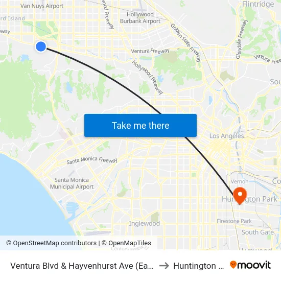 Ventura Blvd & Hayvenhurst Ave (Eastbound) to Huntington Park map