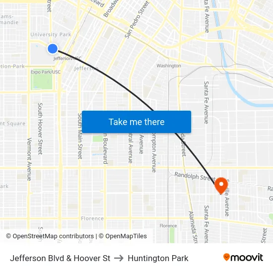 Jefferson Blvd & Hoover St to Huntington Park map