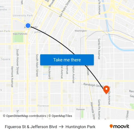 Figueroa St & Jefferson Blvd to Huntington Park map