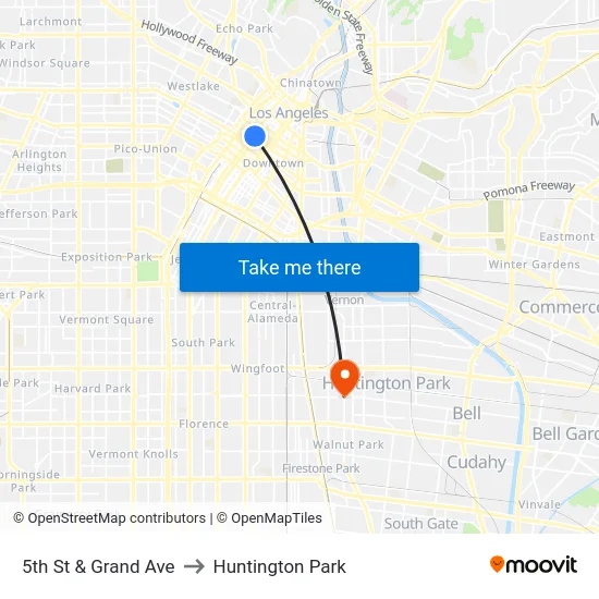 5th St & Grand Ave to Huntington Park map