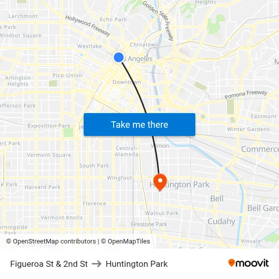 Figueroa St & 2nd St to Huntington Park map